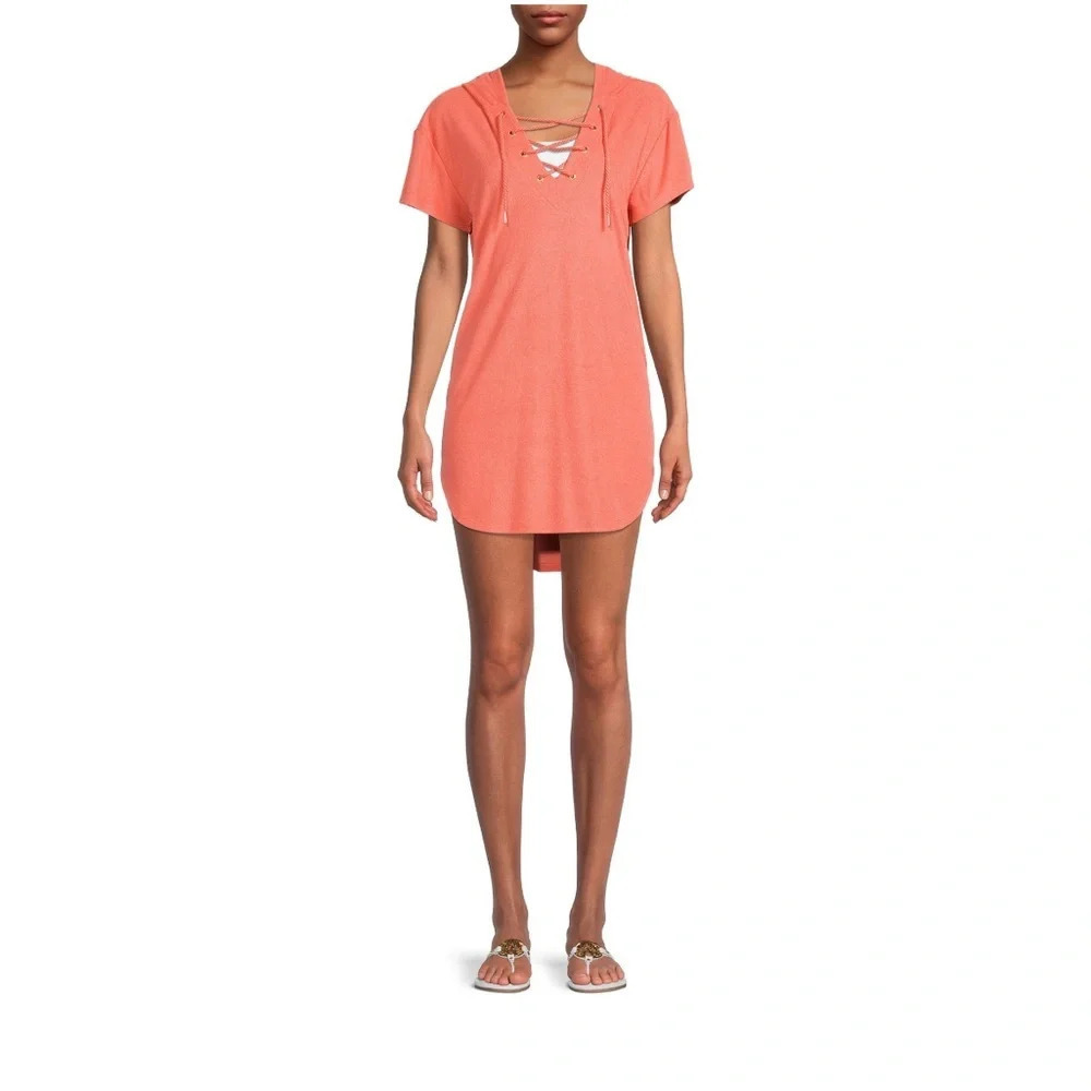 Melon Juice Colored Lace Up Hoodie Cover Up/ Top Size L